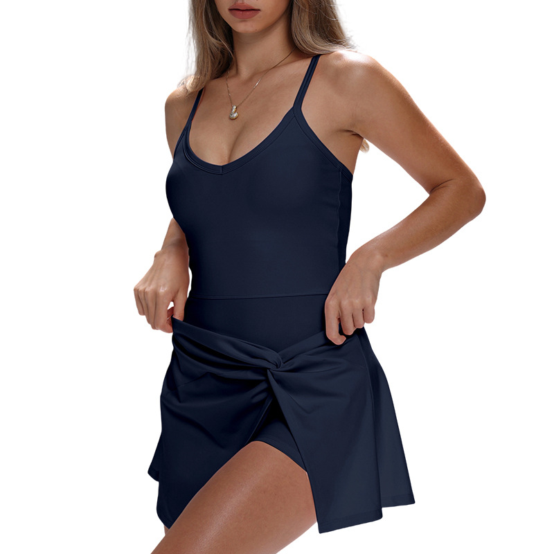 Women Spaghetti Strap Fake Two - Yoga Fitness Dress reseña y precio