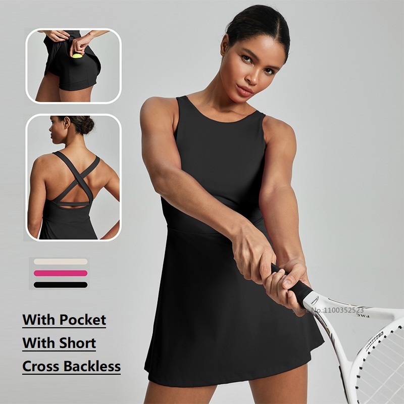 Women Cross Backless Tennis Dr - Yoga Fitness Dress reseña y precio