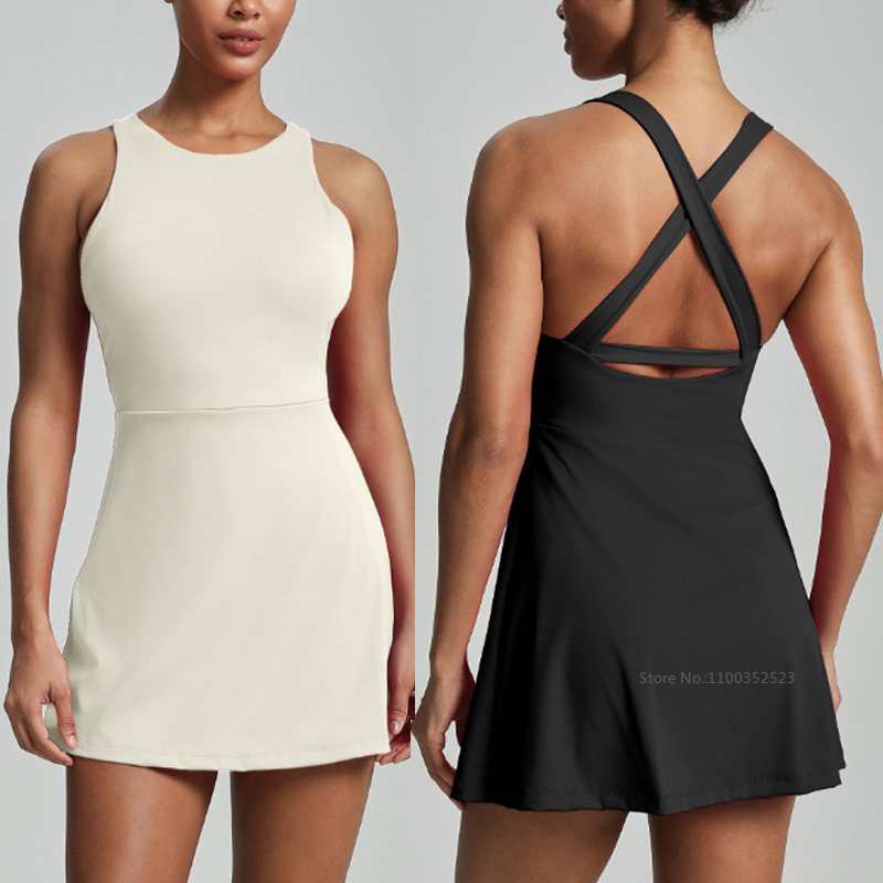 Women Cross Backless Tennis Dr - Yoga Fitness Dress reseña y precio